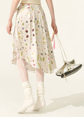 Floral Tie White Midi Skirt